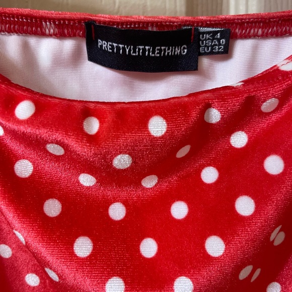 Pretty Little Thing Red Poka-Dot Velvet Dress - Picture 2 of 2